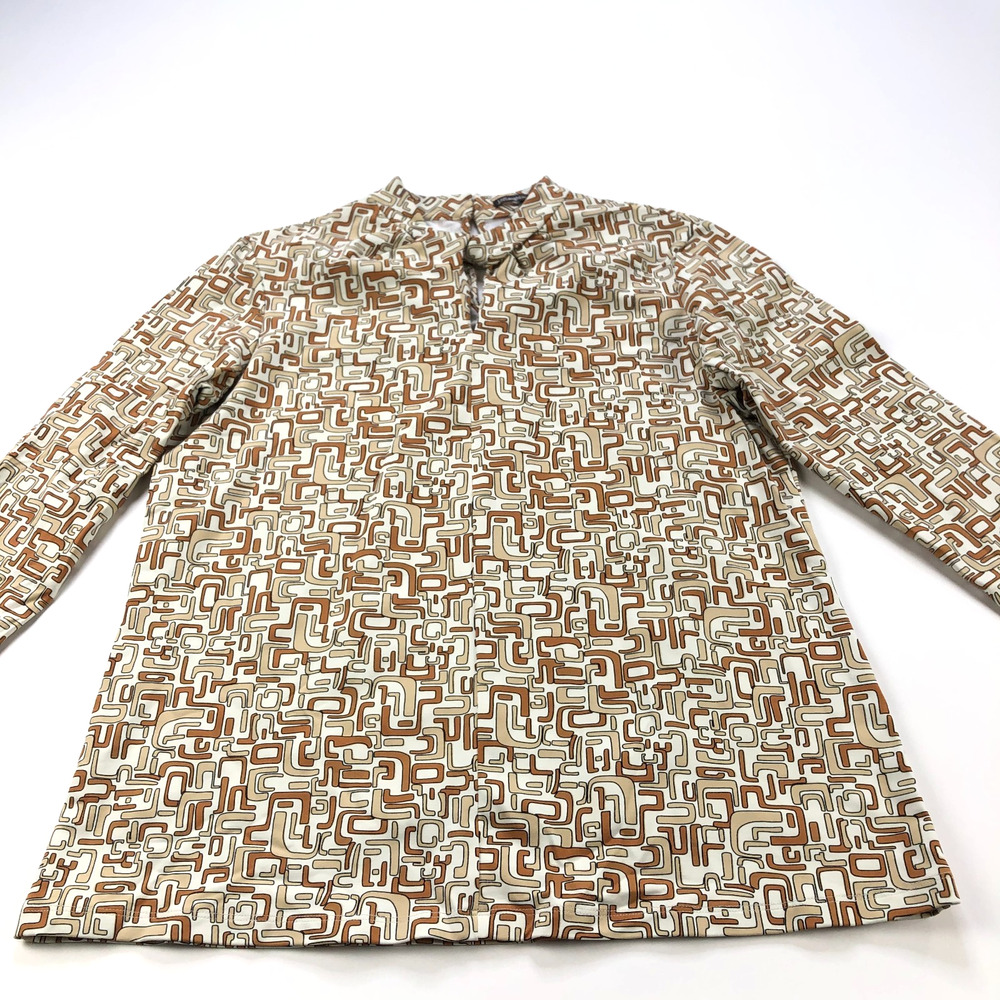 J McLaughlin Large Catalina Keyhole Nylon Abstract Artsy Pullover Shirt Brown